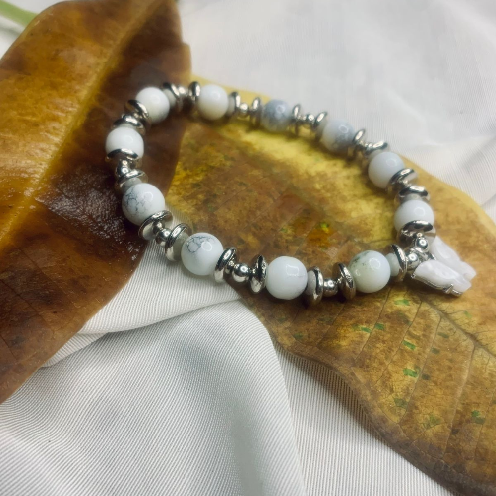 Jasper Bead Bracelet with Silver Spacers Stretch Bracelet for Women