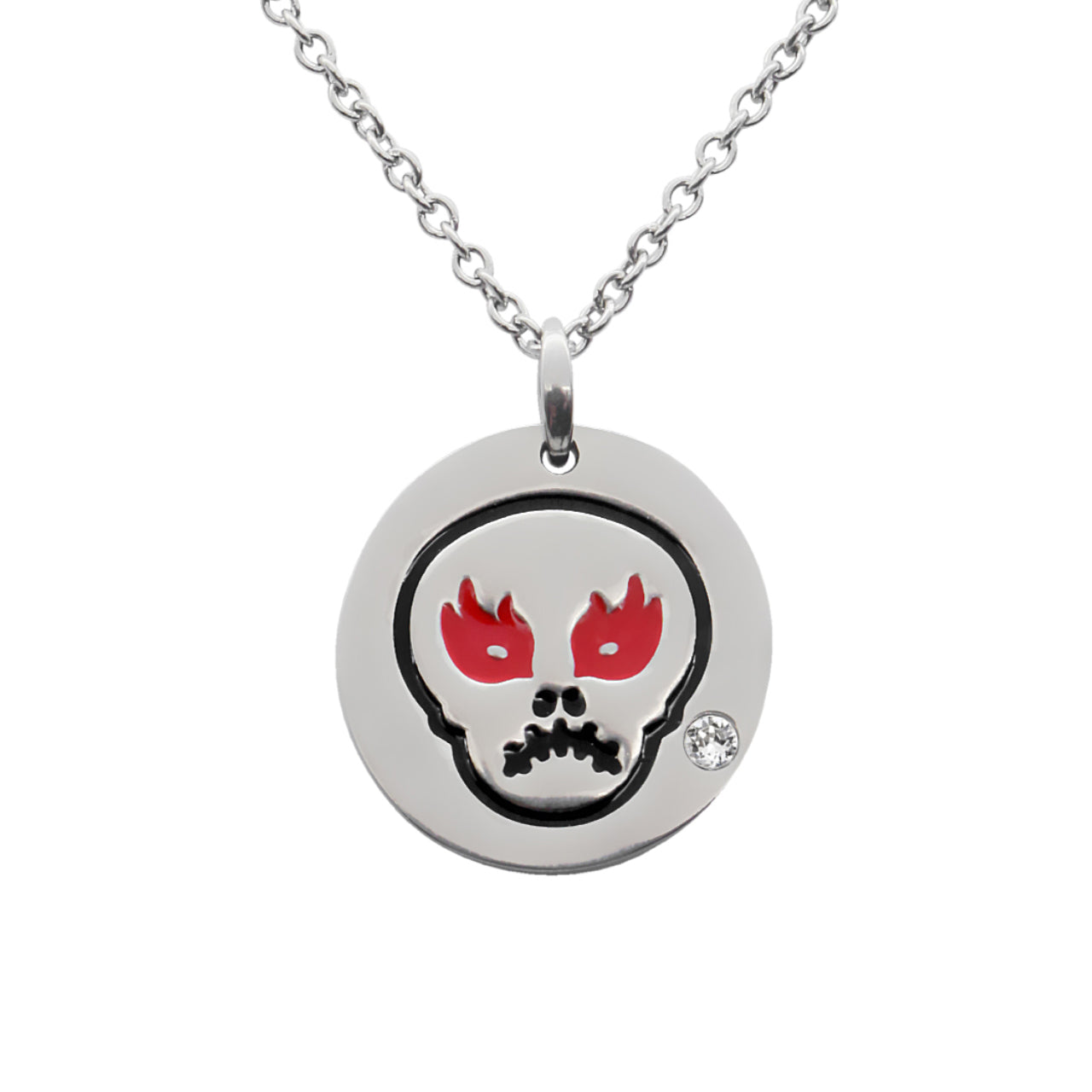 Angry Skull Emoji Necklace With Crystal