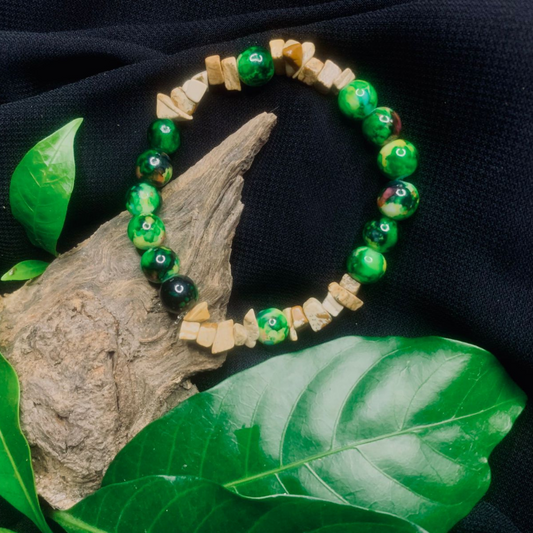 Bark Agate and Black Green Stone Chip Bracelet, Stretch Bracelet